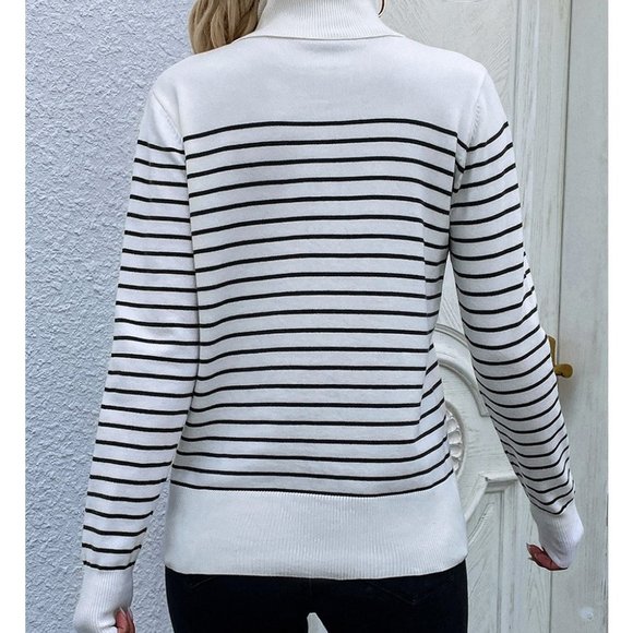 French Connection Striped Turtleneck Sweater L - Picture 2 of 5